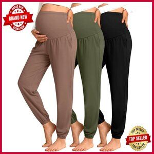 Maternity Jogger Sweatpants Over Belly Stretch Pockets Pregnancy Pants